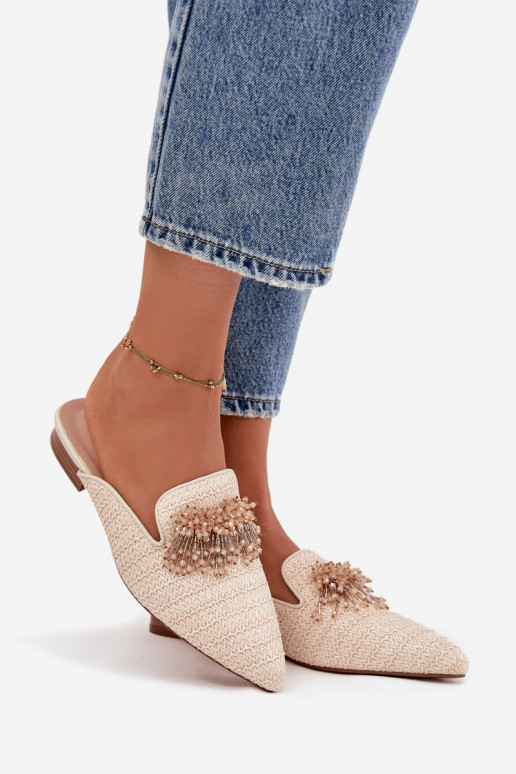 Moteriškos šlepetės su ornamentais smėlio spalvos Katrine