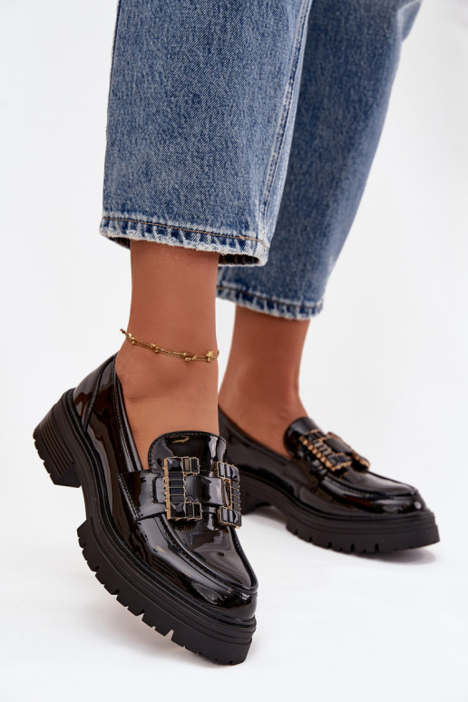 moteriški mokasinai su lako efektu su ornamentais Juodos spalvos Ysandra