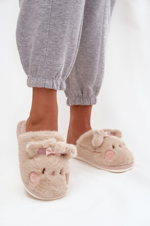  Šlepetės  su ausytėm I Kokardką smėlio spalvos Corayne