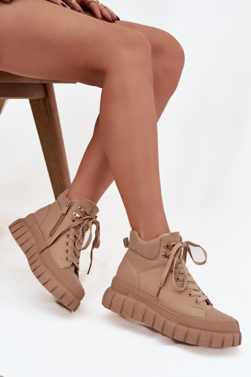  pašiltinti Aulinukai batai su platforma rudos spalvos Carenna