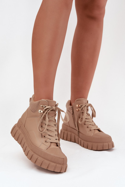  pašiltinti Aulinukai batai su platforma rudos spalvos Carenna