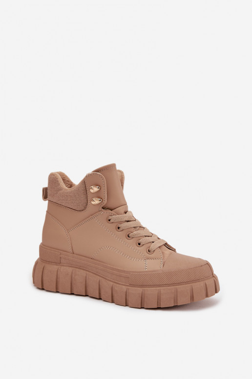  pašiltinti Aulinukai batai su platforma rudos spalvos Carenna