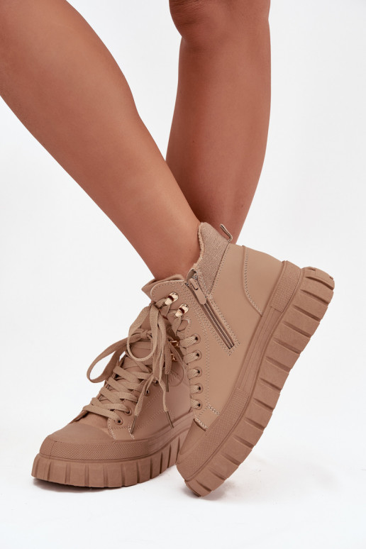  pašiltinti Aulinukai batai su platforma rudos spalvos Carenna