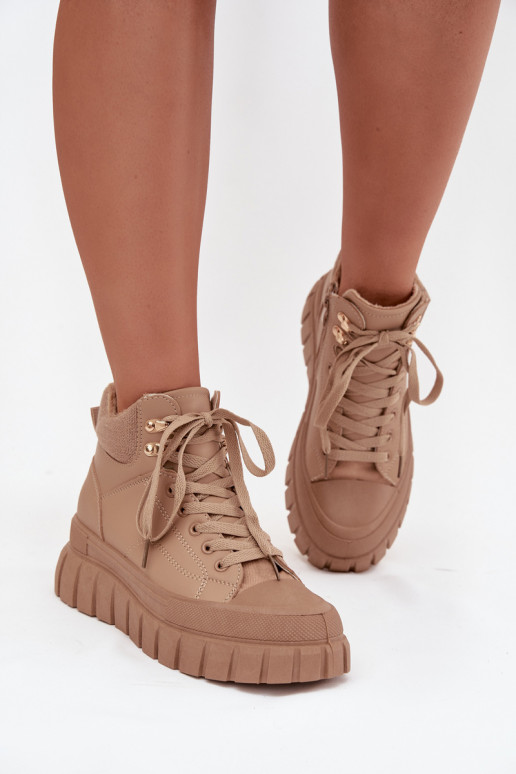  pašiltinti Aulinukai batai su platforma rudos spalvos Carenna