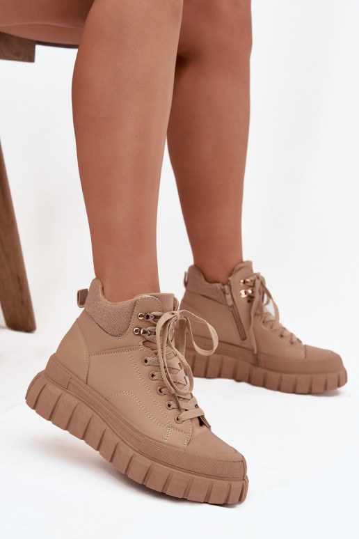  pašiltinti Aulinukai batai su platforma rudos spalvos Carenna