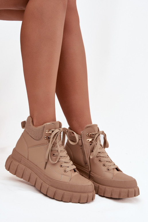  pašiltinti Aulinukai batai su platforma rudos spalvos Carenna