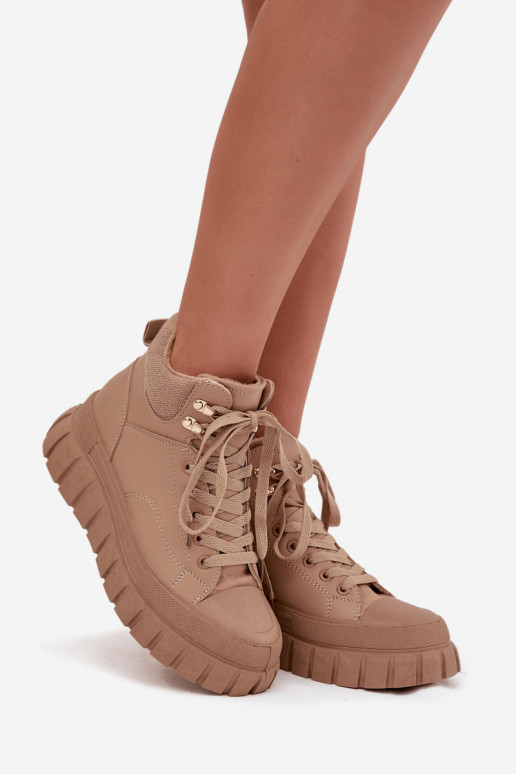  pašiltinti Aulinukai batai su platforma rudos spalvos Carenna