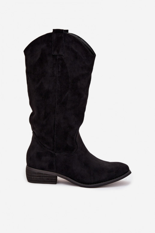 ilgaauliai batai kaubojiško stiliaus žemu kulniuku Z iš eko zomšosu Juodos spalvos Cherrie