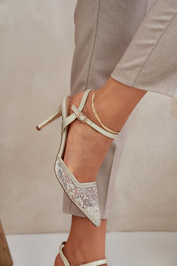 Dekoruotos aukštakulniai bateliai su atviru kulnu aukso spalvos Nanadra 2