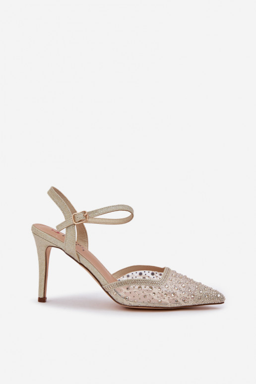 Dekoruotos aukštakulniai bateliai su atviru kulnu aukso spalvos Nanadra