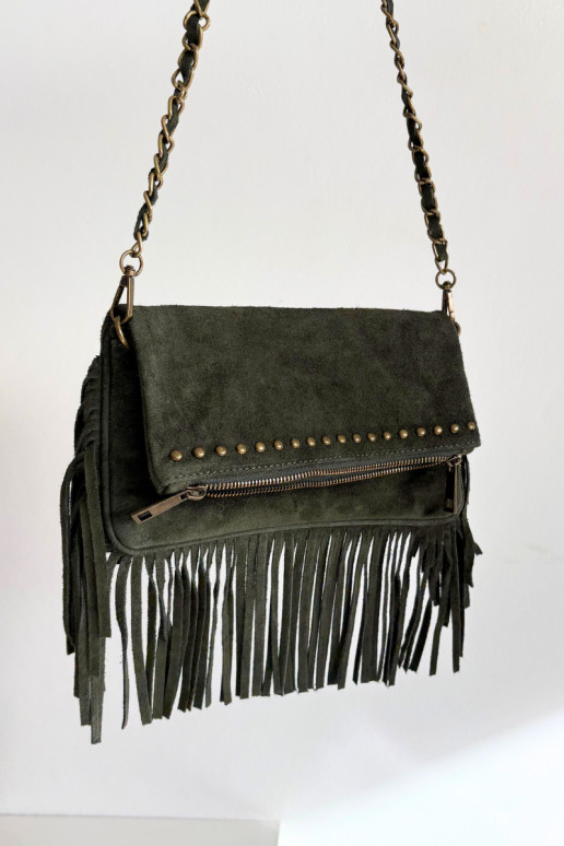 Zamszowa Rankinė su kutais su grandinėle zielona Narella