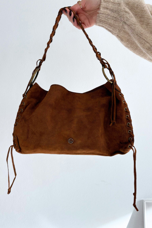 Skórzana Zamszowa Rankinė  m rudos spalvos Janelis