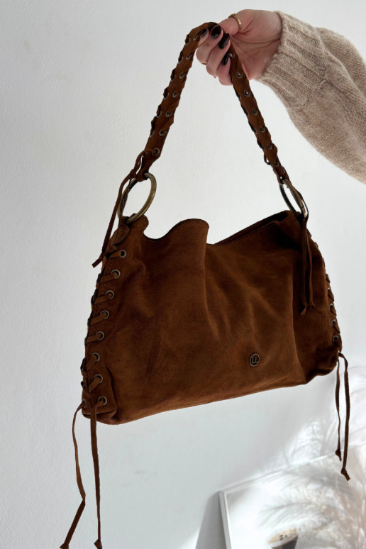 Skórzana Zamszowa Rankinė  m rudos spalvos Janelis