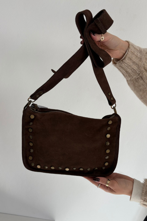 Skórzana Zamszowa Rankinė Zdobiona  Czekoladowa Savra