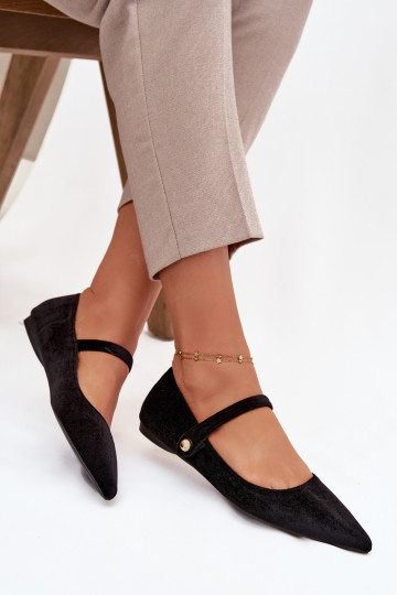 Aksamitne Balerinos su dirželiais I aukso spalvosm Detalem Juodos spalvos Gisanne