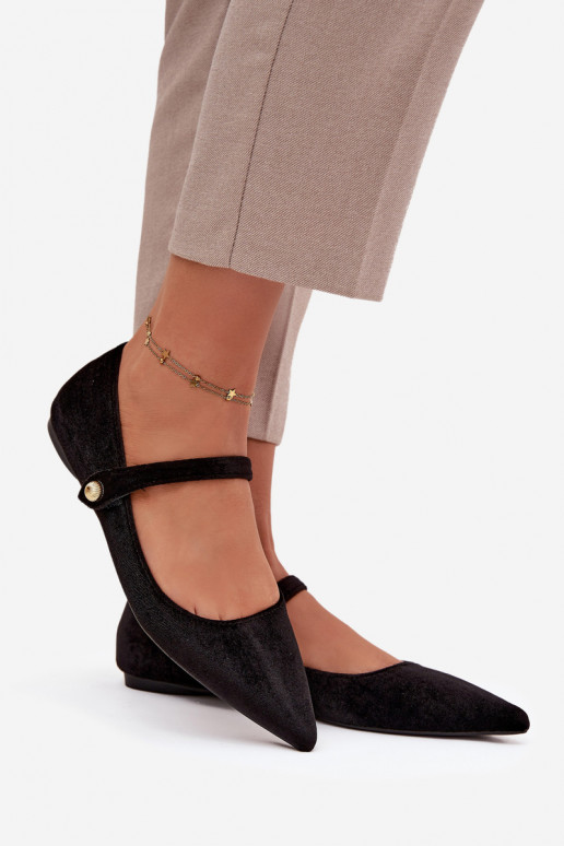 Aksamitne Balerinos su dirželiais I aukso spalvosm Detalem Juodos spalvos Gisanne