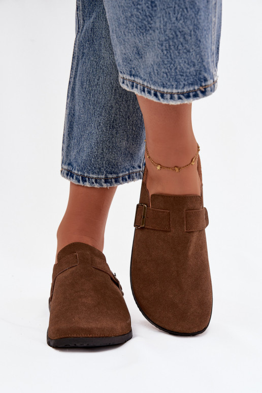 Šlepetės   i su platforma su sagtimis rudos spalvos Selio