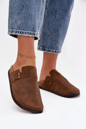 Šlepetės   i su platforma su sagtimis rudos spalvos Selio 2