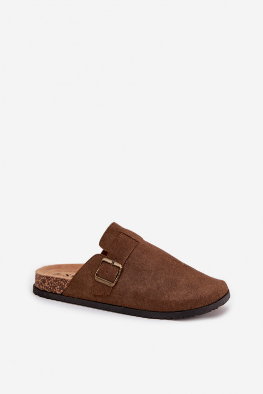 Šlepetės   i su platforma su sagtimis rudos spalvos Selio