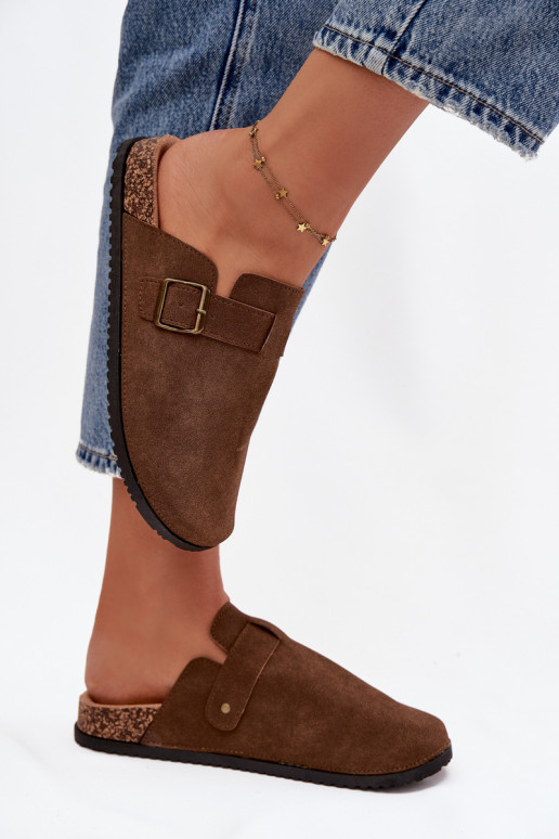 Šlepetės   i su platforma su sagtimis rudos spalvos Selio