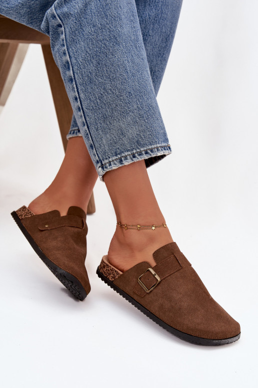 Šlepetės   i su platforma su sagtimis rudos spalvos Selio