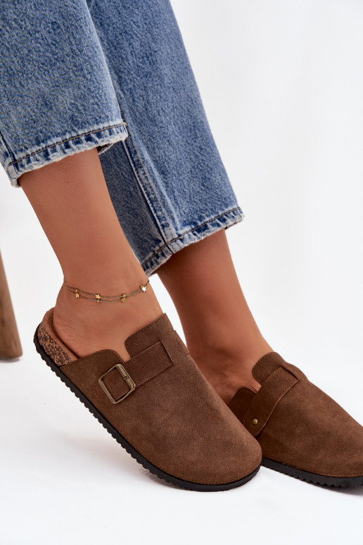 Šlepetės   i su platforma su sagtimis rudos spalvos Selio