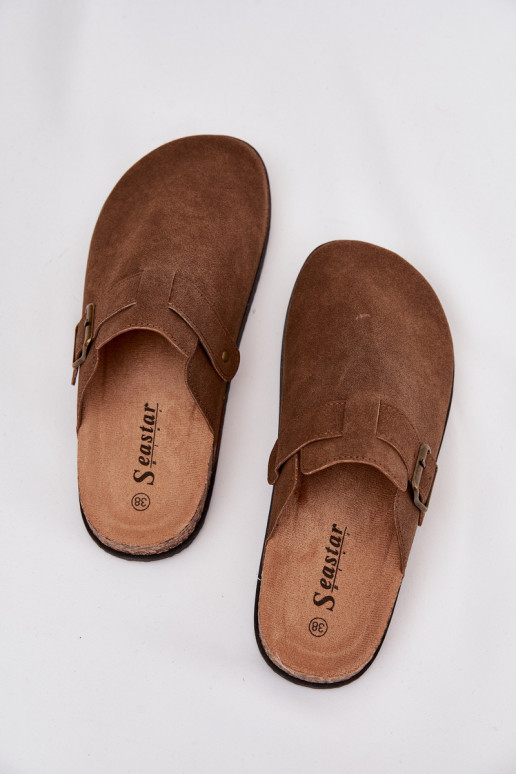 Šlepetės   i su platforma su sagtimis rudos spalvos Selio