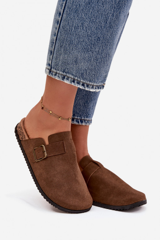 Šlepetės   i su platforma su sagtimis rudos spalvos Selio