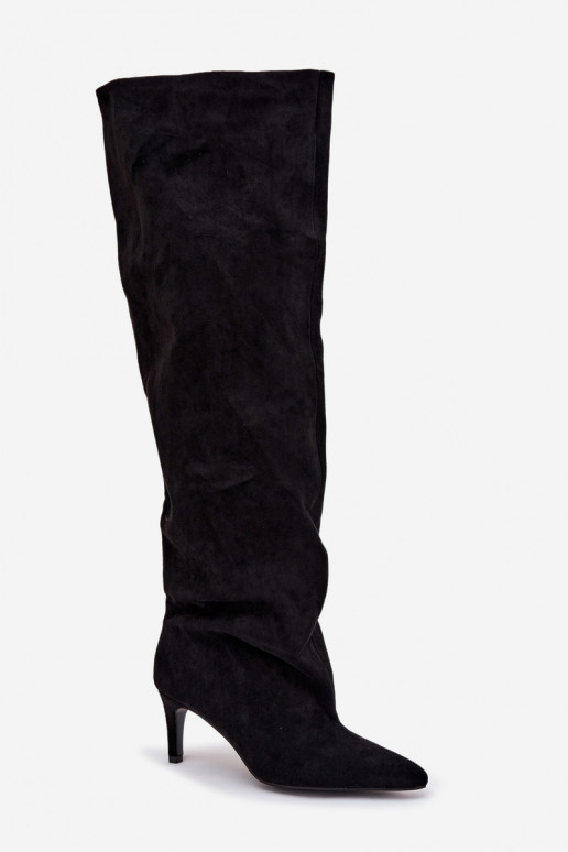 moteriški ilgaauliai batai su plonais kulniukais Įsispiriamo modelio Juodos spalvos Mavilla