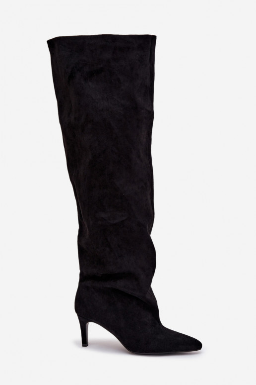 moteriški ilgaauliai batai su plonais kulniukais Įsispiriamo modelio Juodos spalvos Mavilla