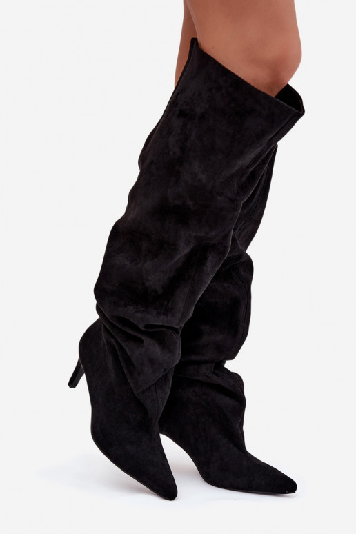 moteriški ilgaauliai batai su plonais kulniukais Įsispiriamo modelio Juodos spalvos Mavilla