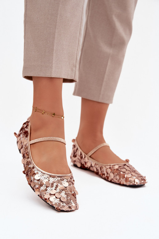 Balerinos Ozdobione Cekinami rožinės spalvos Szampańskie Terlina