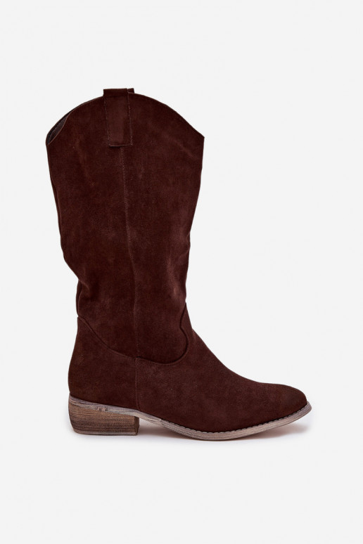 ilgaauliai batai kaubojiško stiliaus žemu kulniuku Z iš eko zomšosu Czekoladowe Cherrie