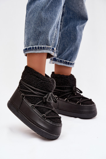 sniego batai  su kailiuku Typu Baranek su dirželiais Juodos spalvos Belira 2