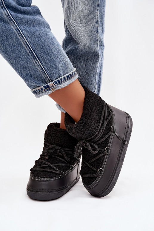 sniego batai  su kailiuku Typu Baranek su dirželiais Juodos spalvos Belira