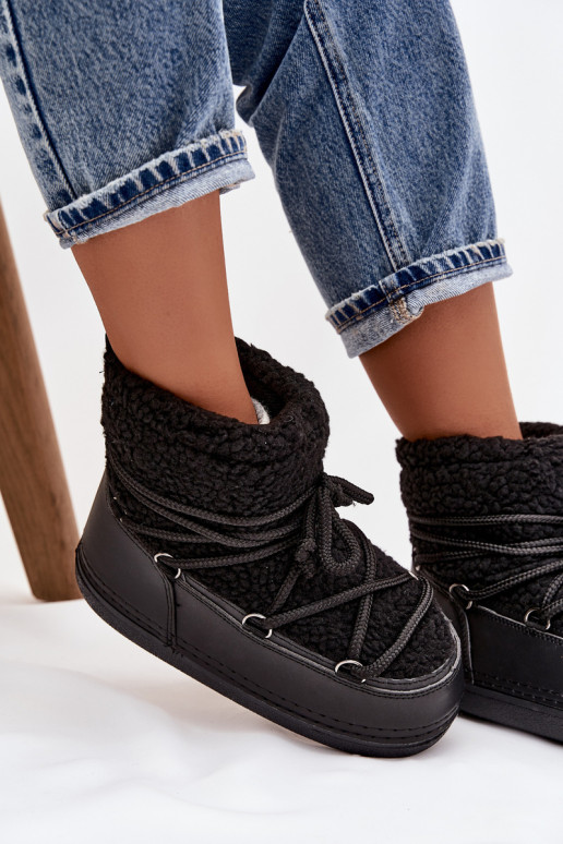 sniego batai  su kailiuku Typu Baranek su dirželiais Juodos spalvos Belira