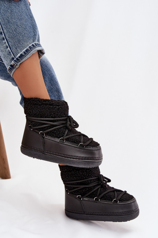 sniego batai  su kailiuku Typu Baranek su dirželiais Juodos spalvos Belira