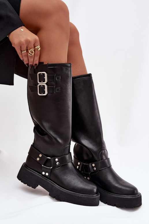   moteriški ilgaauliai batai su sagtimis pašiltinti Big Star OO274A180 Juodos spalvos