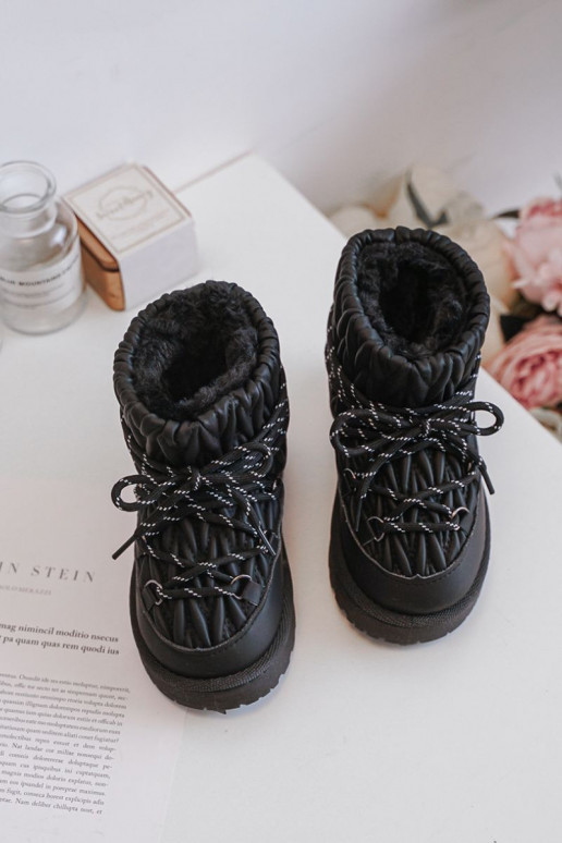 Vaikiški pašiltinti sniego batai su kailiuku viduje juodos spalvos