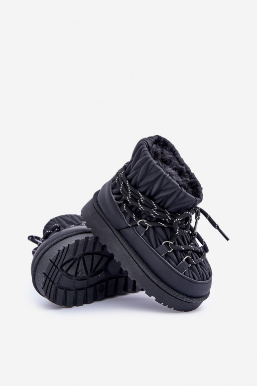 Vaikiški pašiltinti sniego batai su kailiuku viduje juodos spalvos