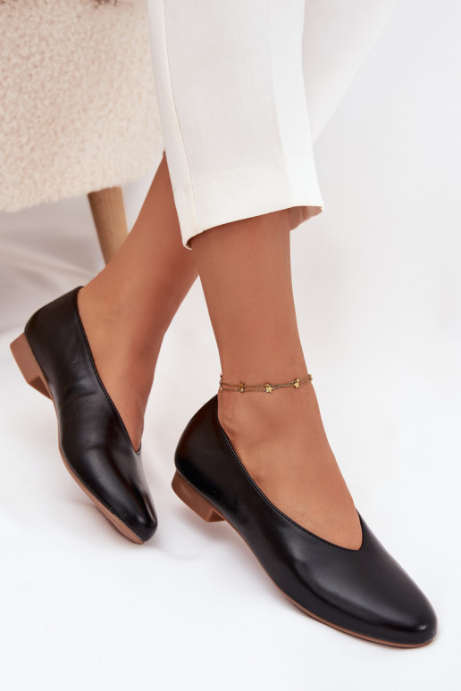 Moteriškos balerinukės iš dirbtinės odos su plačiais kulniukais juodos spalvos Olyssia