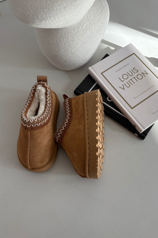 Vaikiški sniego batai su siuvinėjimu Prina, rudos spalvos