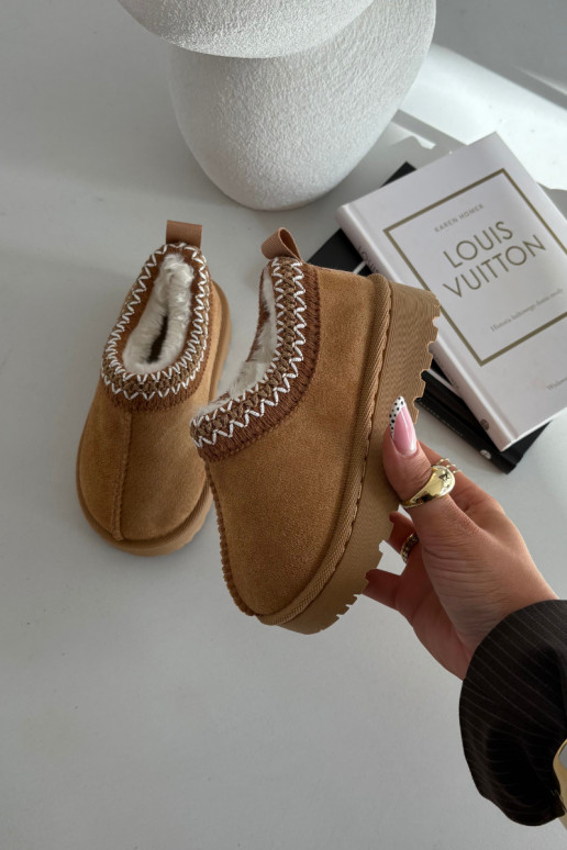 Vaikiški sniego batai su siuvinėjimu Prina, rudos spalvos