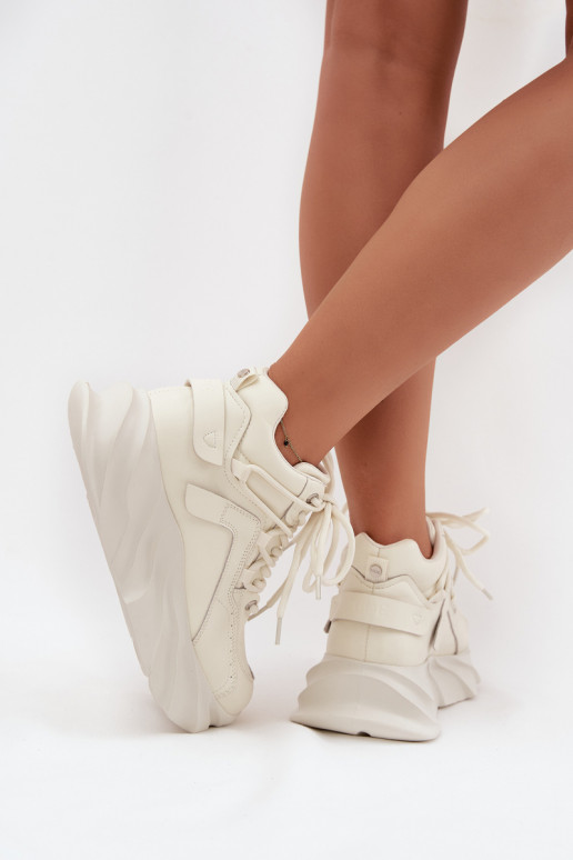 Moteriški sportiniai bateliai iš natūralios odos GOE SS2N4037 balsvos spalvos