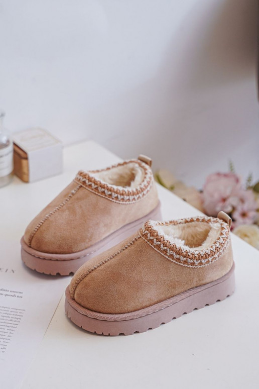 Vaikiški sniego batai-aulinukai su platforma, pašiltinti kailiuku viduje, smėlio spalvos Vilabria