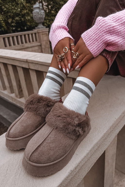 Moteriški sniego batai su platforma ir kailiuku su siuvinėjimu smėlio spalvos Querina