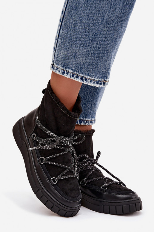 Juodos spalvos moteriški sniego batai su stilingomis detalėmis Isalisse