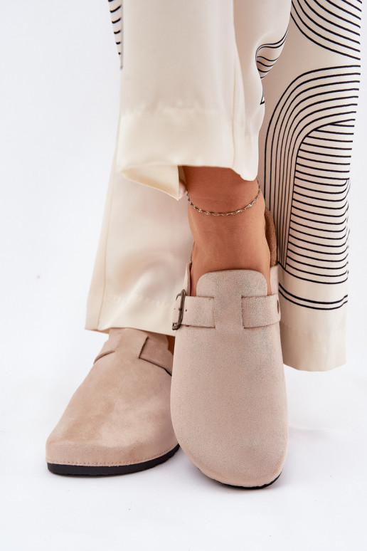 Šlepetės ChodakI  i su platforma su sagtimis smėlio spalvos Selio