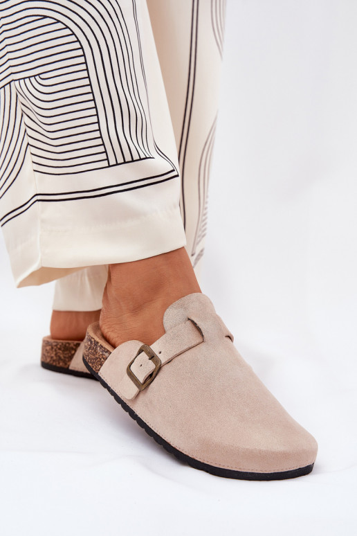 Šlepetės ChodakI  i su platforma su sagtimis smėlio spalvos Selio