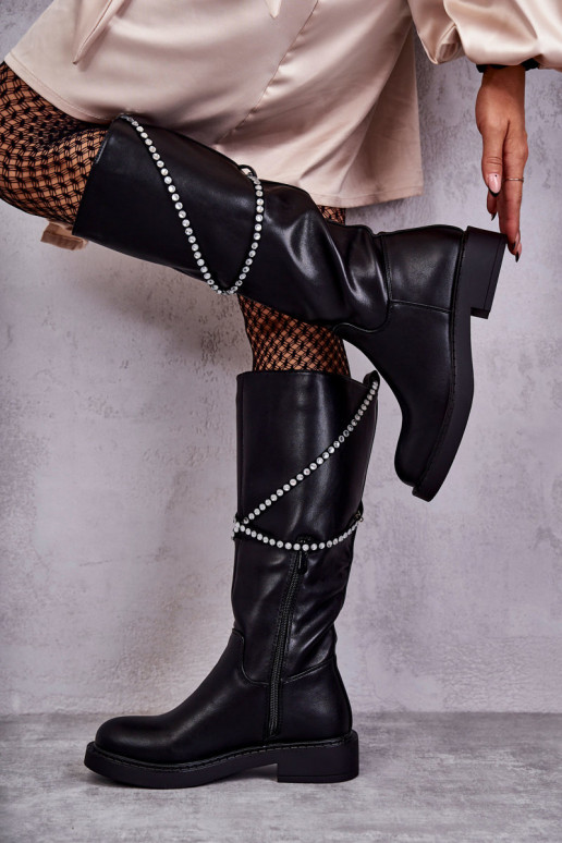  ilgaauliai batai su gražiomis detalėmis Juodos spalvos Finlay